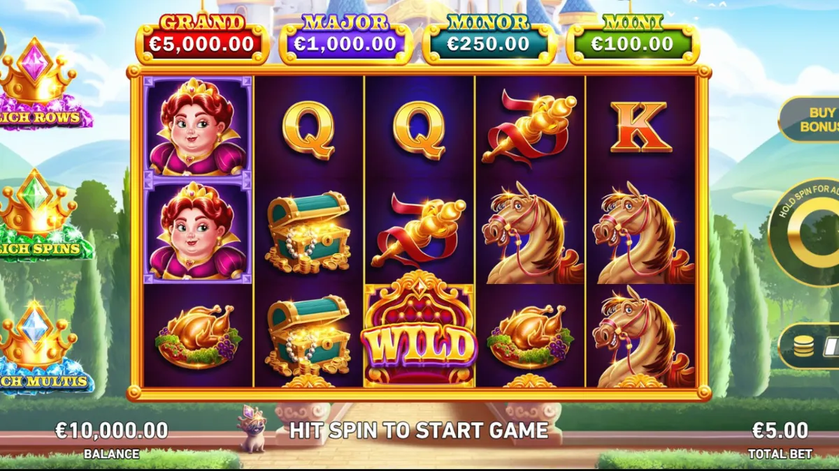 Tampilan visual slot King Richwin dengan tema istana kerajaan dan simbol-simbol mewah.